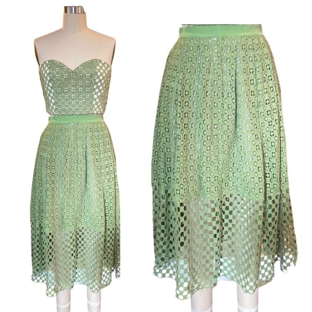 Tibi Green Crochet Skirt Size 2